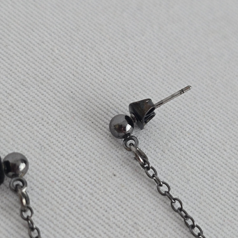 Gunmetal-Tone Iridescent White Crystal Stone Chain Drop Earrings
