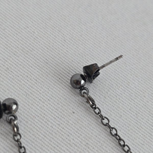 Gunmetal-Tone Iridescent White Crystal Stone Chain Drop Earrings