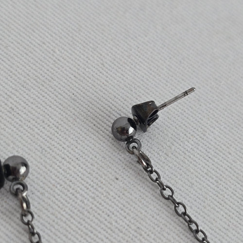 Gunmetal-Tone Iridescent White Crystal Stone Chain Drop Earrings