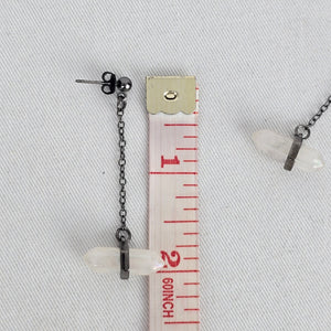 Gunmetal-Tone Iridescent White Crystal Stone Chain Drop Earrings