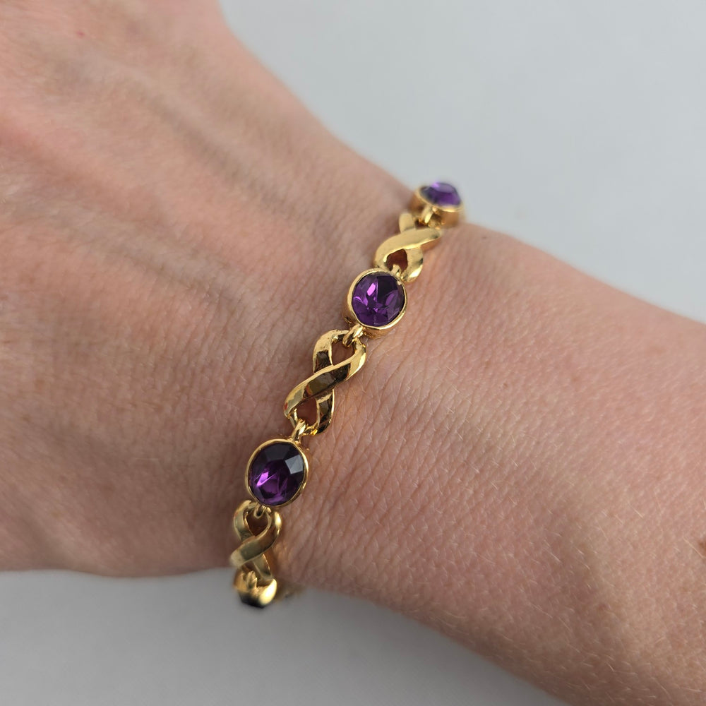 Vintage Avon Gold-Tone Purple Crystal Infinity Link Bracelet