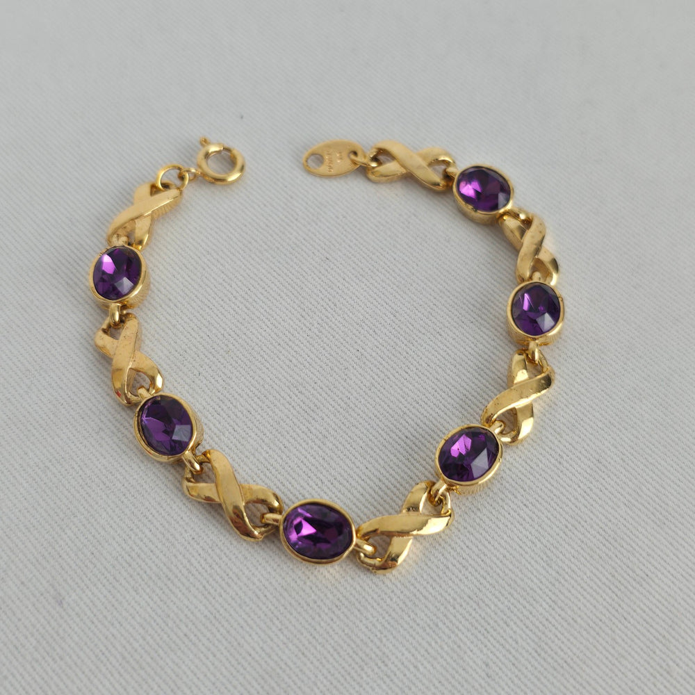 Vintage Avon Gold-Tone Purple Crystal Infinity Link Bracelet
