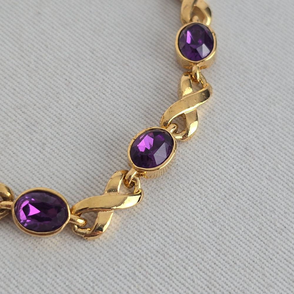 Vintage Avon Gold-Tone Purple Crystal Infinity Link Bracelet