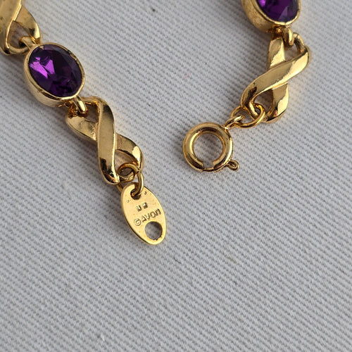 Vintage Avon Gold-Tone Purple Crystal Infinity Link Bracelet