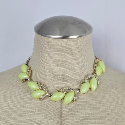 Vintage Thermoset Demi-Parure — Citron Leaf Collar Necklace & Clip On Earrings