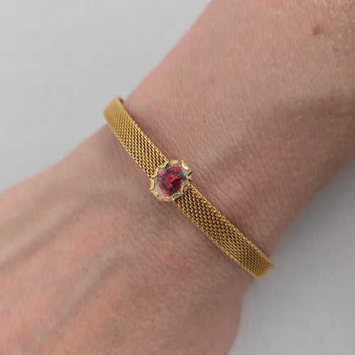 Vintage Mesh Buckle Bracelet with Petit Point Rose Medallion