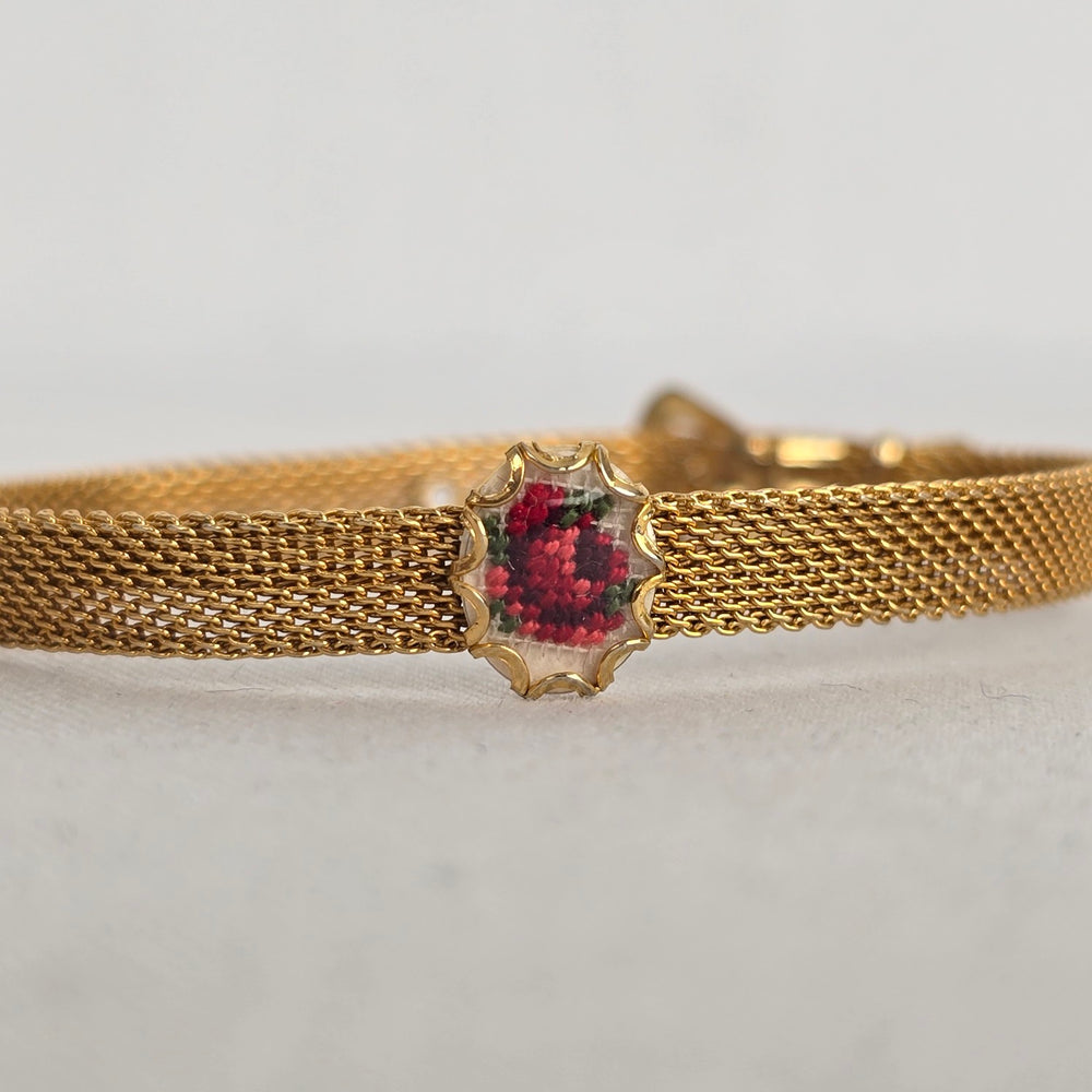 Vintage Mesh Buckle Bracelet with Petit Point Rose Medallion