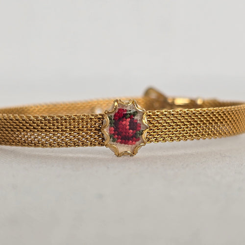 Vintage Mesh Buckle Bracelet with Petit Point Rose Medallion