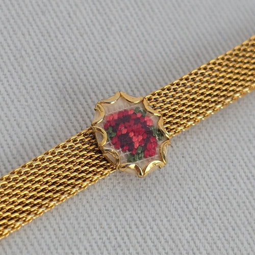 Vintage Mesh Buckle Bracelet with Petit Point Rose Medallion