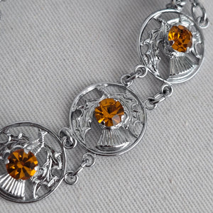 Vintage Mizpah Scottish Thistle Bracelet — Silver-Tone with Citrine Glass Stones