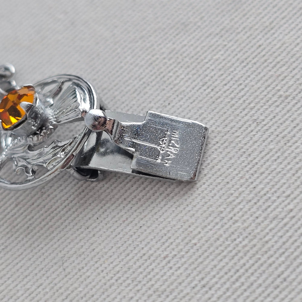 Vintage Mizpah Scottish Thistle Bracelet — Silver-Tone with Citrine Glass Stones