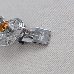Vintage Mizpah Scottish Thistle Bracelet — Silver-Tone with Citrine Glass Stones