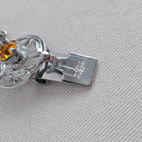 Vintage Mizpah Scottish Thistle Bracelet — Silver-Tone with Citrine Glass Stones