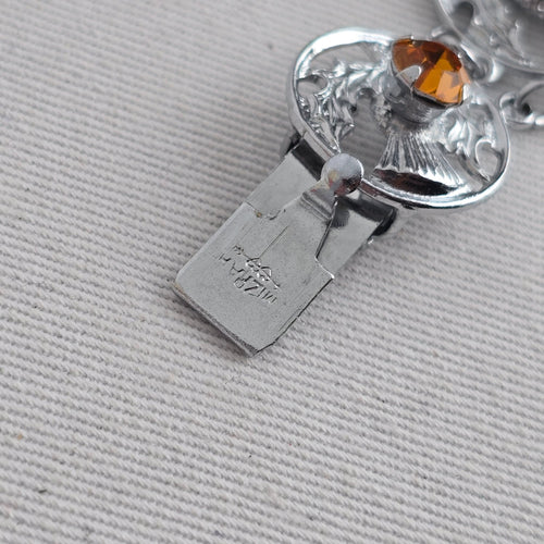 Vintage Mizpah Scottish Thistle Bracelet — Silver-Tone with Citrine Glass Stones
