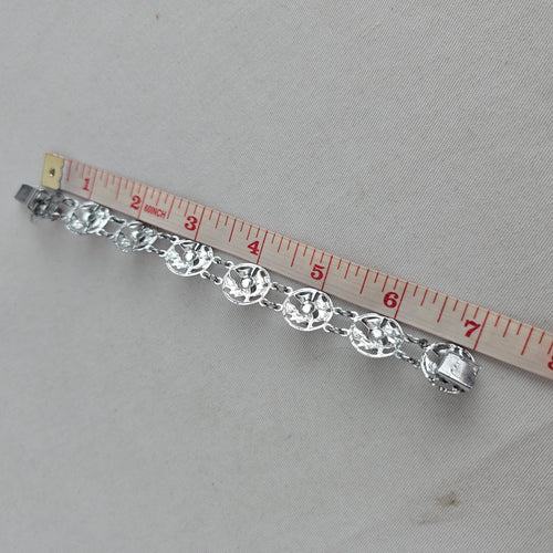 Vintage Mizpah Scottish Thistle Bracelet — Silver-Tone with Citrine Glass Stones