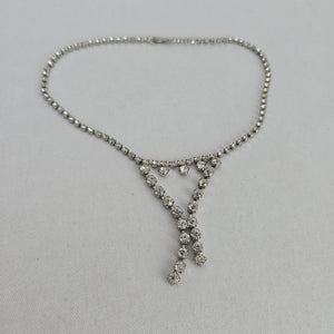 Vintage Coro Silver-Tone Clear Rhinestone Y-Drop Statement Necklace
