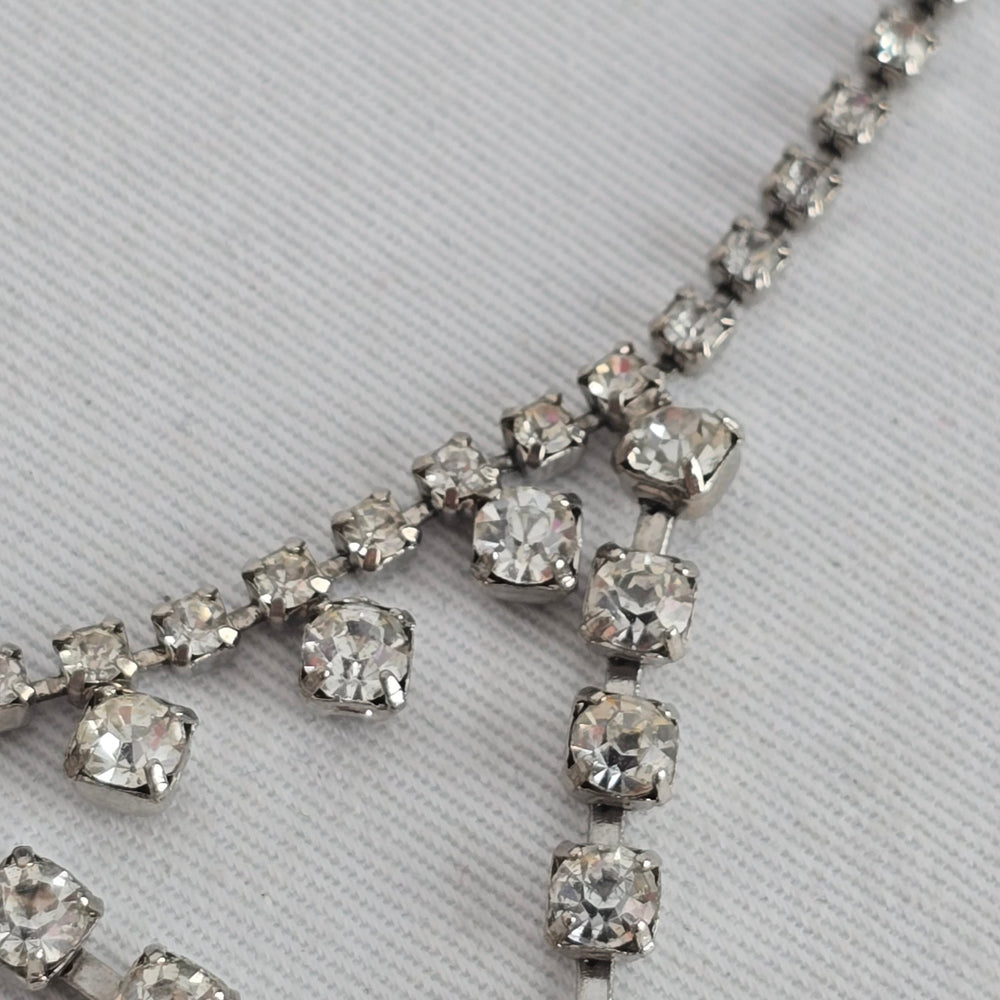 Vintage Coro Silver-Tone Clear Rhinestone Y-Drop Statement Necklace