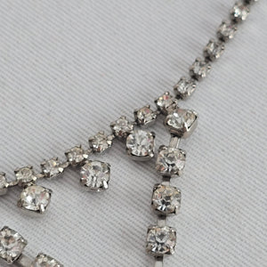 Vintage Coro Silver-Tone Clear Rhinestone Y-Drop Statement Necklace