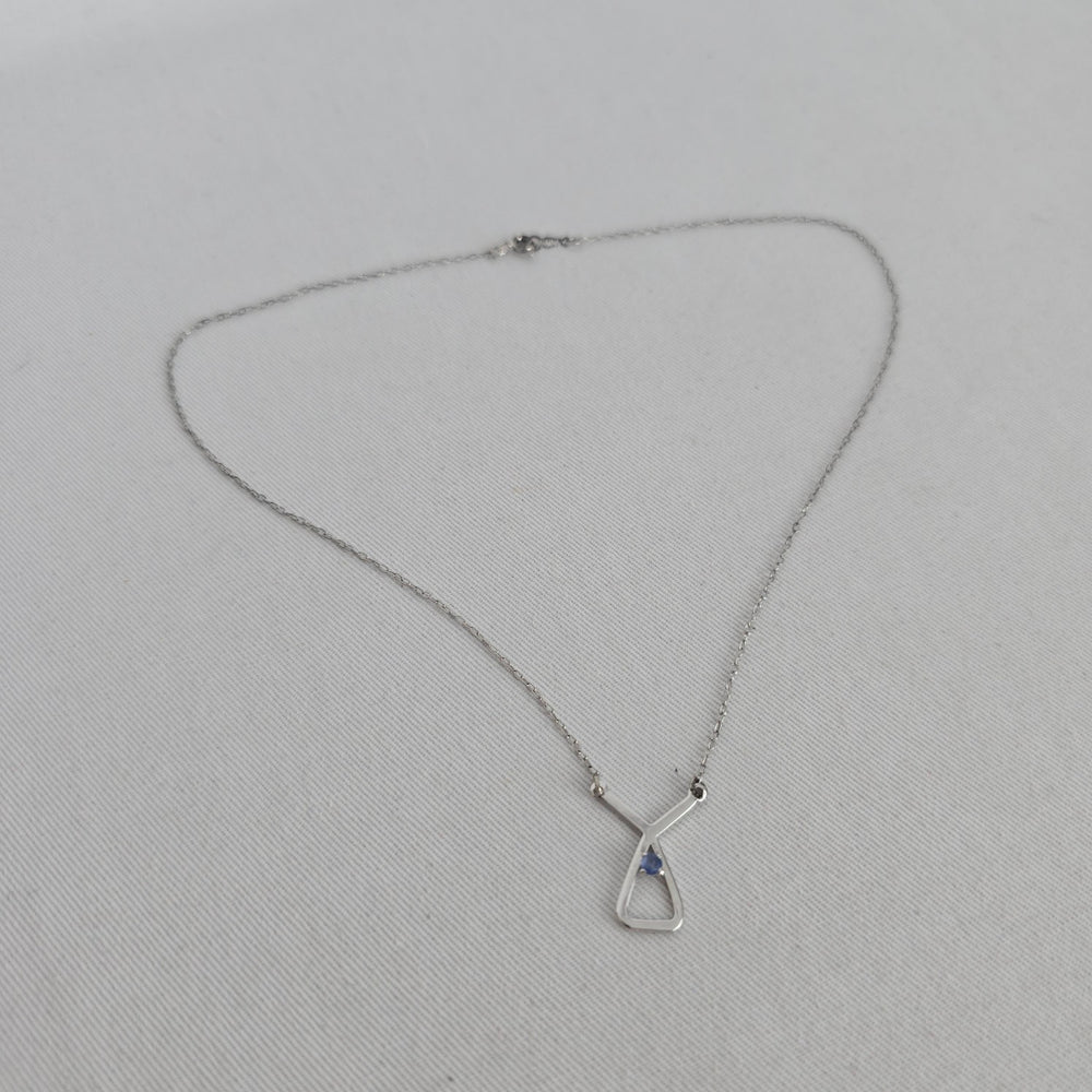 Vintage Coro Sterling Silver Blue Stone Geometric Pendant Necklace