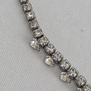 Vintage Silver Tone Clear Rhinestone Statement Drop Necklace