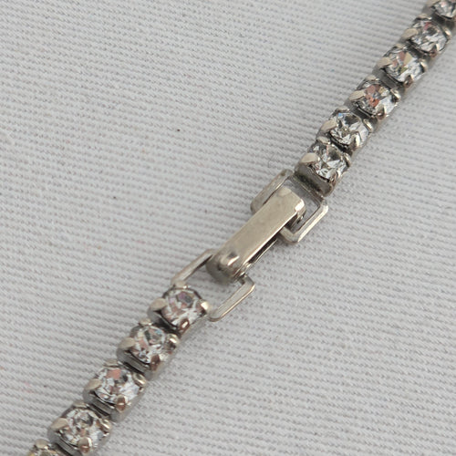 Vintage Silver Tone Clear Rhinestone Statement Drop Necklace