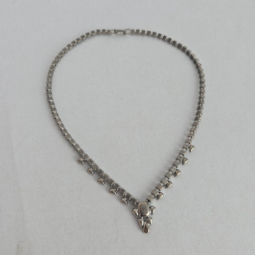 Vintage Silver Tone Clear Rhinestone Statement Drop Necklace
