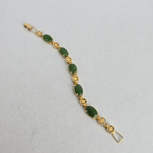 Vintage Gold Tone Green Cabochon Maple Leaf Link Bracelet