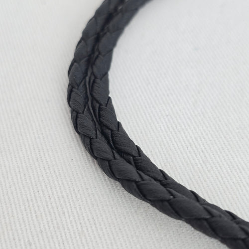Vintage Black Braided Leather Western Bolo Tie Antique Silver Floral Concho