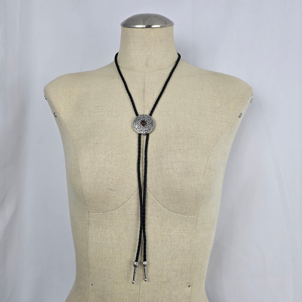 Brown Stone Celtic Knot Western Bolo Tie – Antique Silver-Tone