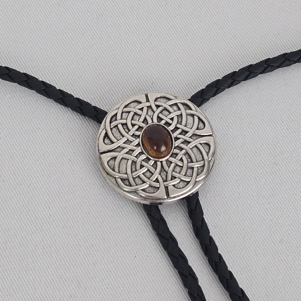 Brown Stone Celtic Knot Western Bolo Tie – Antique Silver-Tone
