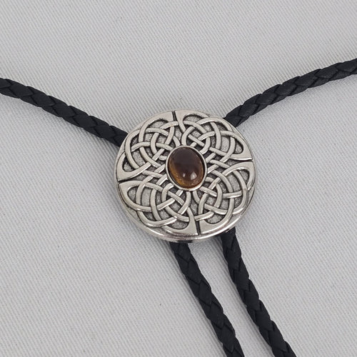 Brown Stone Celtic Knot Western Bolo Tie – Antique Silver-Tone