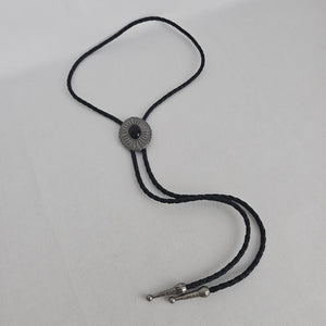 Black Stone Sunburst Western Bolo Tie – Antique Silver-Tone