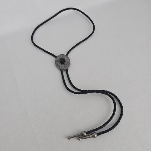 Black Stone Sunburst Western Bolo Tie – Antique Silver-Tone
