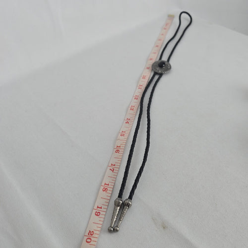 Black Stone Sunburst Western Bolo Tie – Antique Silver-Tone