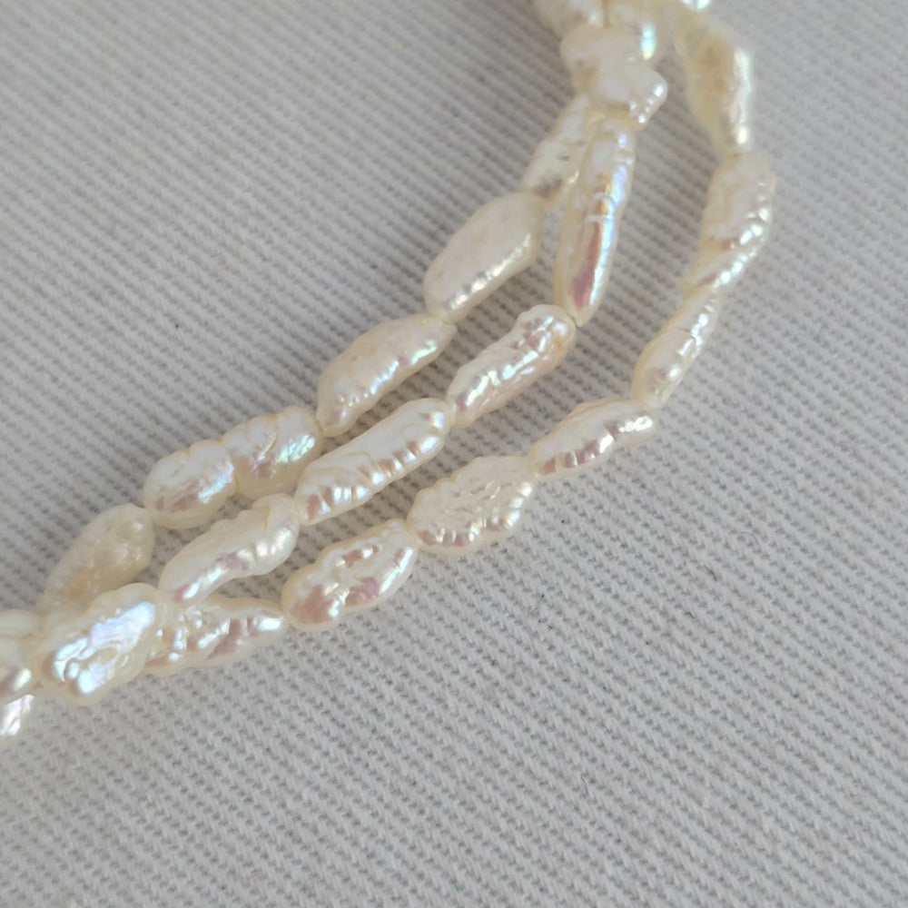 Vintage Triple Strand White Baroque Pearl Bracelet – Gold-Tone Floral Clasp