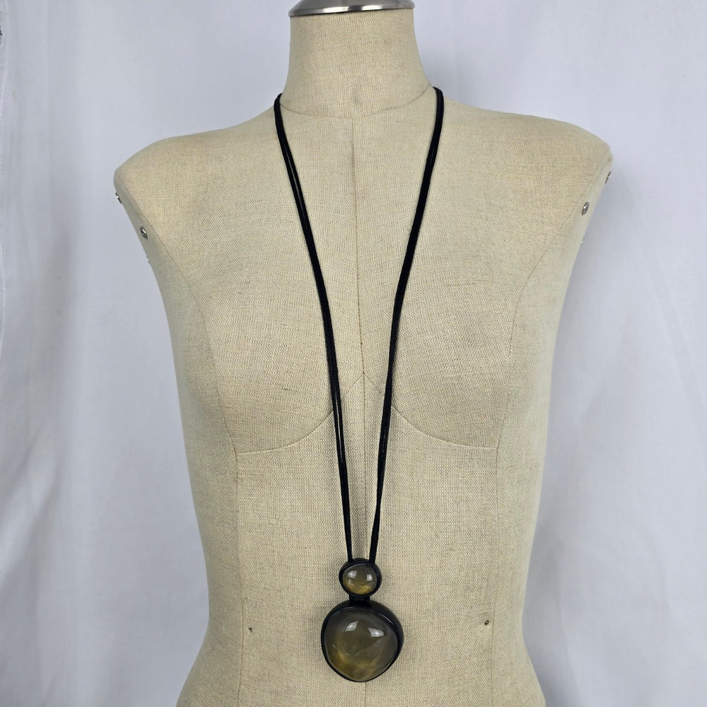 Zsiska Olive Green Double Pendant Adjustable Necklace – Black Cord