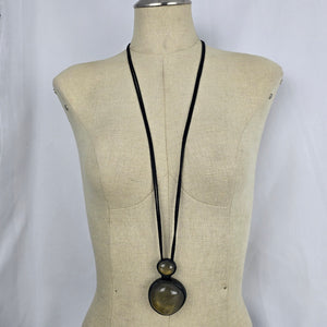 Zsiska Olive Green Double Pendant Adjustable Necklace – Black Cord