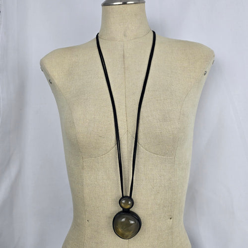 Zsiska Olive Green Double Pendant Adjustable Necklace – Black Cord