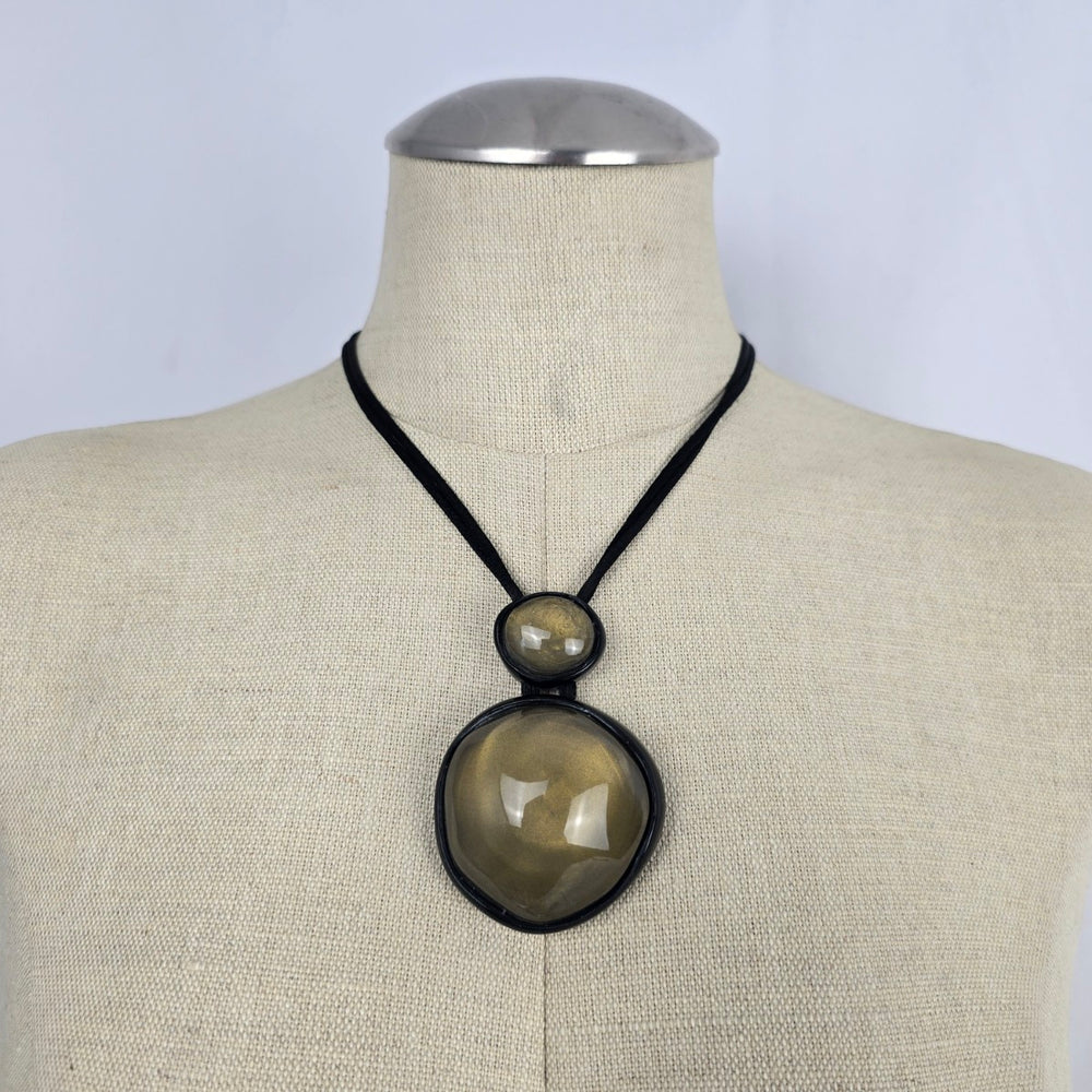 Zsiska Olive Green Double Pendant Adjustable Necklace – Black Cord