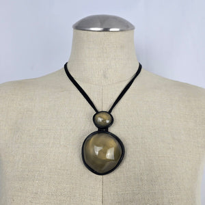 Zsiska Olive Green Double Pendant Adjustable Necklace – Black Cord