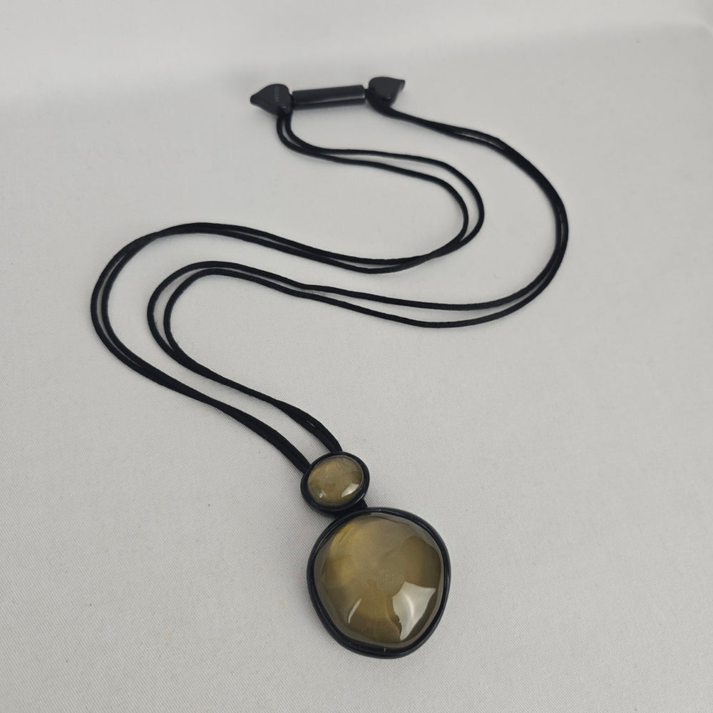 Zsiska Olive Green Double Pendant Adjustable Necklace – Black Cord