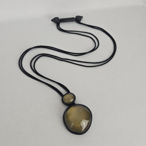 Zsiska Olive Green Double Pendant Adjustable Necklace – Black Cord