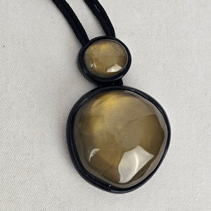 Zsiska Olive Green Double Pendant Adjustable Necklace – Black Cord