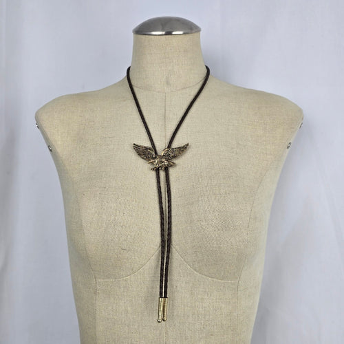Vintage Eagle Western Bolo Tie – Brown Braided Cord & Antique Gold-Tone