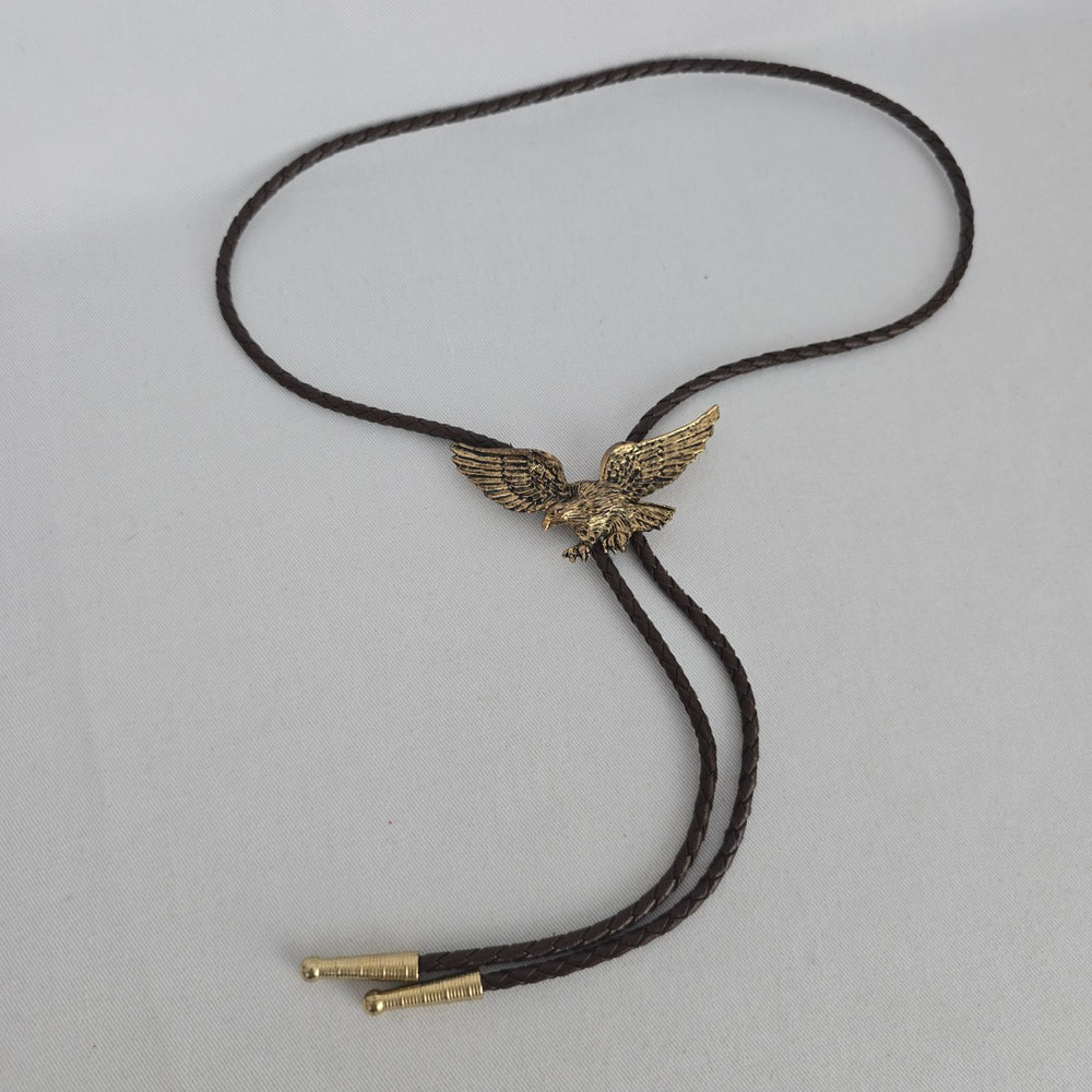 Vintage Eagle Western Bolo Tie – Brown Braided Cord & Antique Gold-Tone