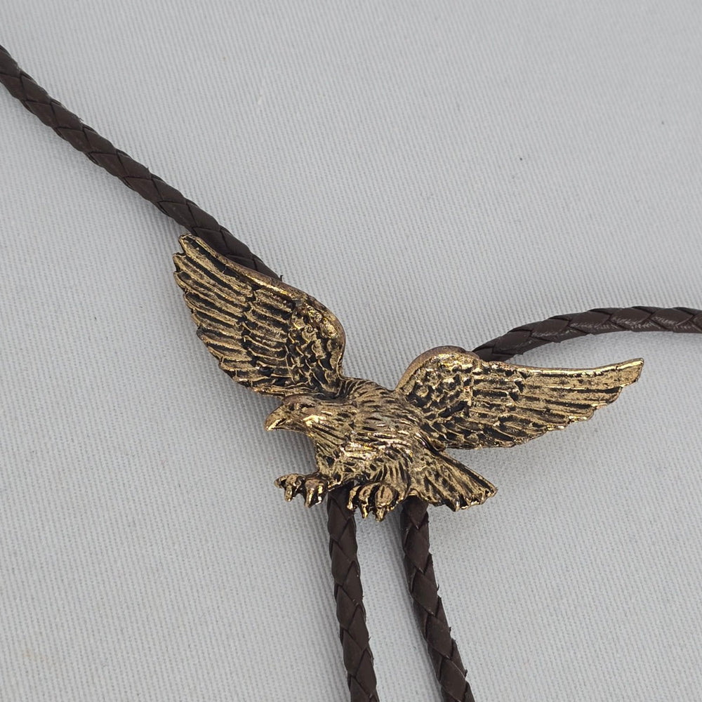 Vintage Eagle Western Bolo Tie – Brown Braided Cord & Antique Gold-Tone