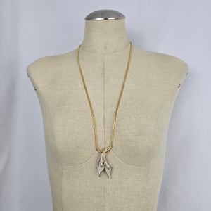 Gold-Tone Abstract Double Pendant Necklace with Pavé-Style Rhinestone Accents
