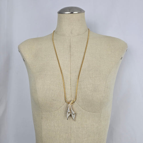 Gold-Tone Abstract Double Pendant Necklace with Pavé-Style Rhinestone Accents