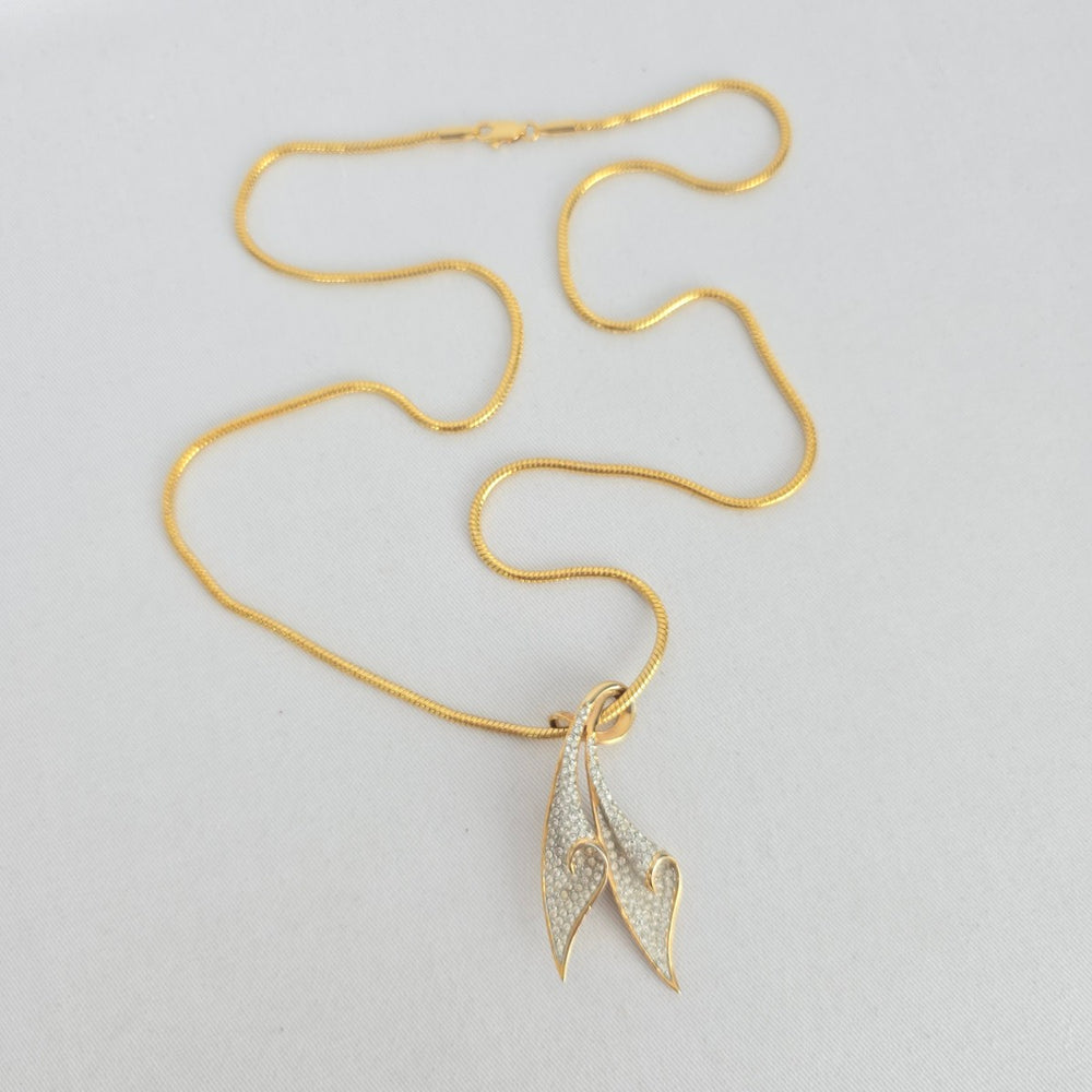 Gold-Tone Abstract Double Pendant Necklace with Pavé-Style Rhinestone Accents