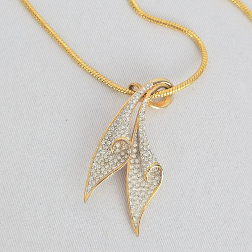 Gold-Tone Abstract Double Pendant Necklace with Pavé-Style Rhinestone Accents